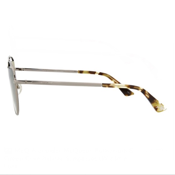 🆕 McQ Alexander McQueen Ruthenium & Green Core Aviator Sunglasses UV 61mm Lens - Picture 3 of 6
